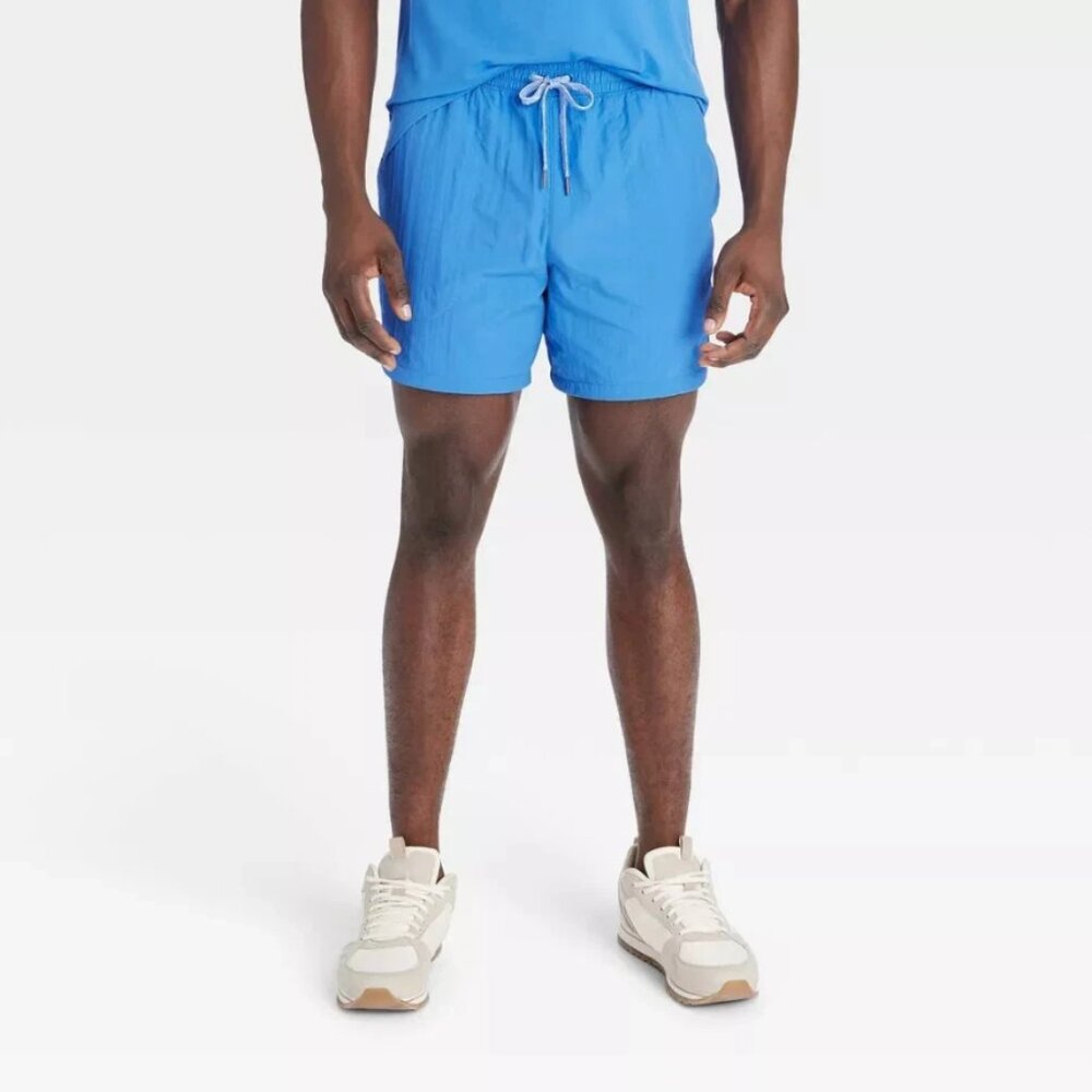 All In Motion Mens Large Blue Volley Shorts 6" Active Split Hem Drawstring Waist